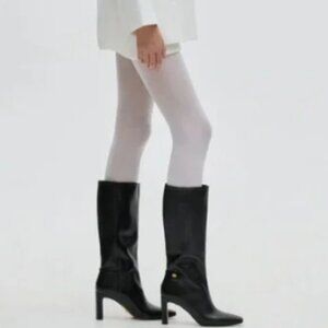 Charles & Keith Georgina Leather Knee-High Boots | Black | Size 9 NWOB